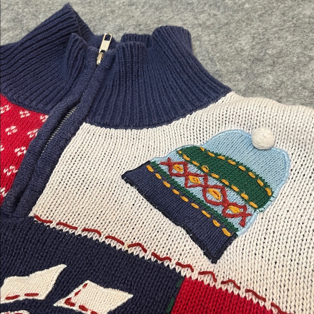 Vintage Winter Patchwork Sweater Quarter-Zip - Picture 3 of 6